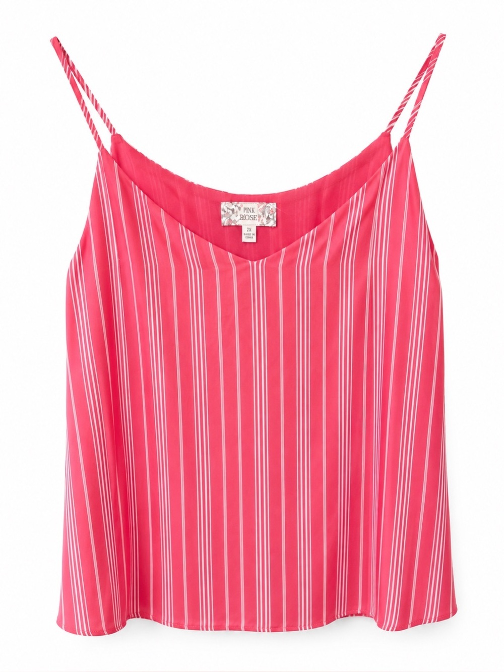 Pink Rose Striped Cami Tank Top-Size 2X